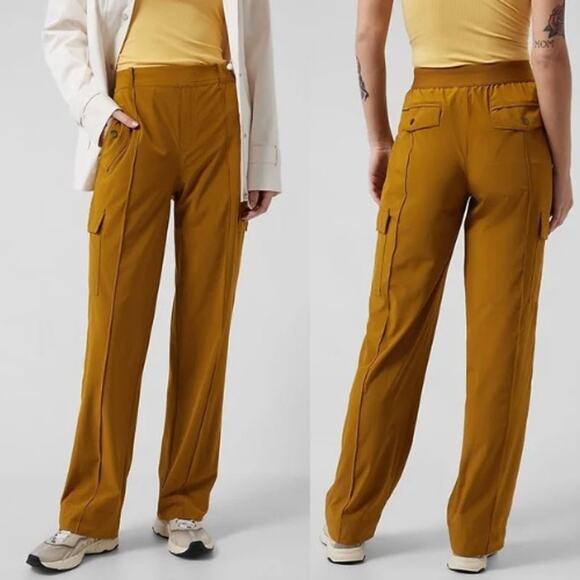 Athleta Pants - NWT Athleta Vienna High Rise Straight Leg Cargo Pant Brass Yellow Womens Size 4